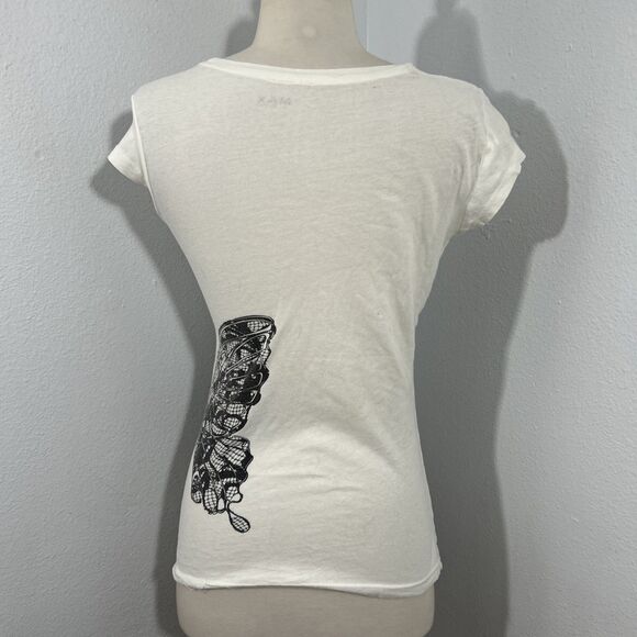 Max Azria  Tee Top Womens 6 White Butterfly  Casual Y2K‎ 90s - Picture 3 of 5